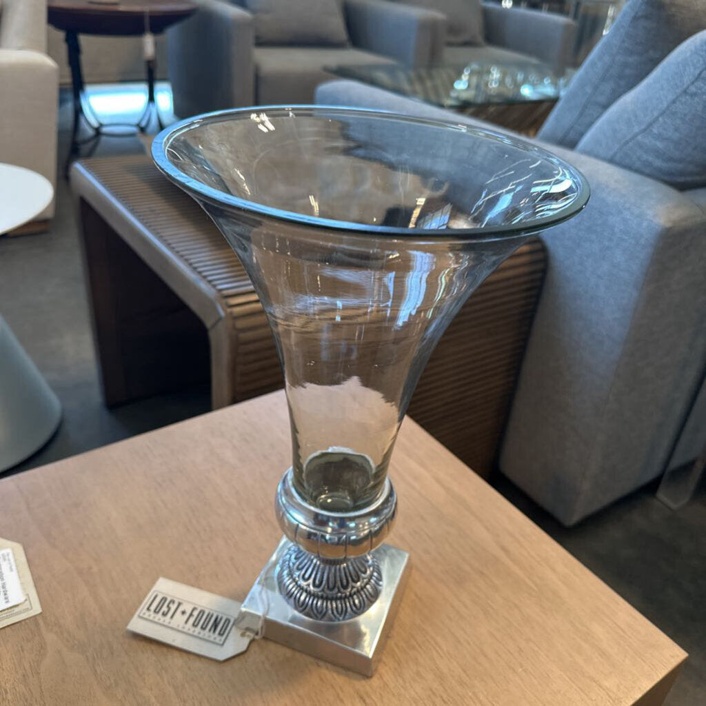 Fluted Vase W/ Pewter Base - 9X14