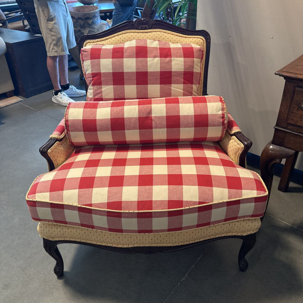 Calico Corners Red & Cream Checked Chair - 36X3.5X38H