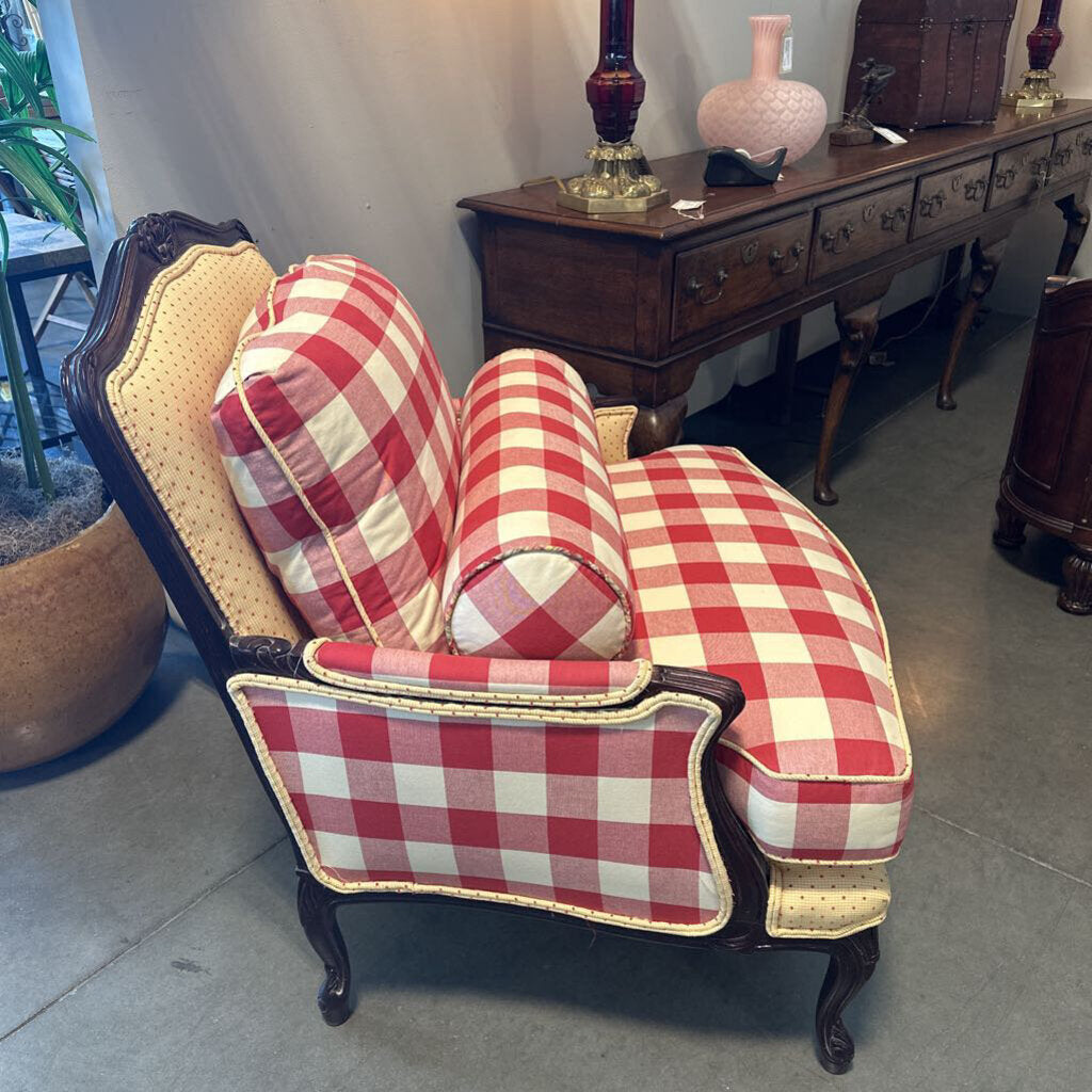 Calico Corners Red & Cream Checked Chair - 36X3.5X38H