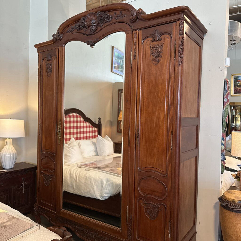 Antique Mirrored Armoire W/ Side Doors - 82X25X107H