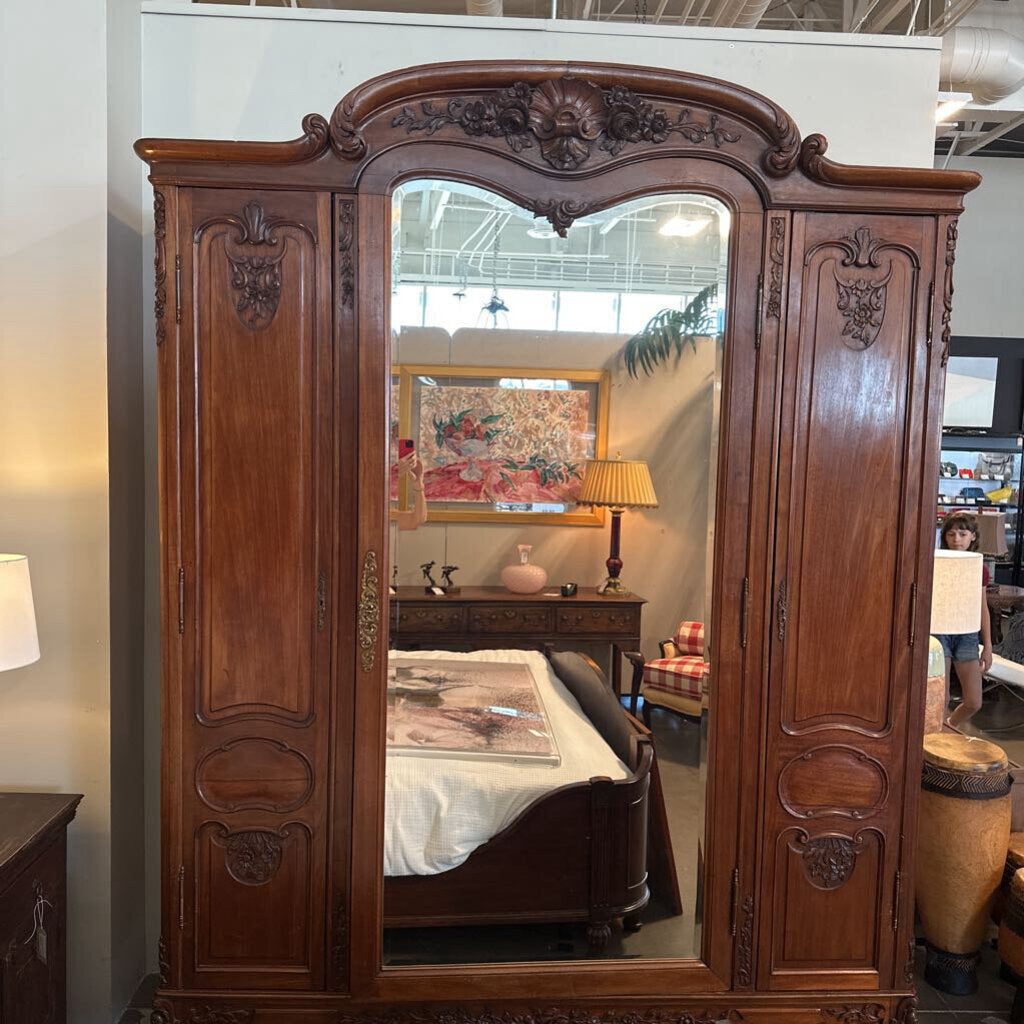 Antique Mirrored Armoire W/ Side Doors - 82X25X107H