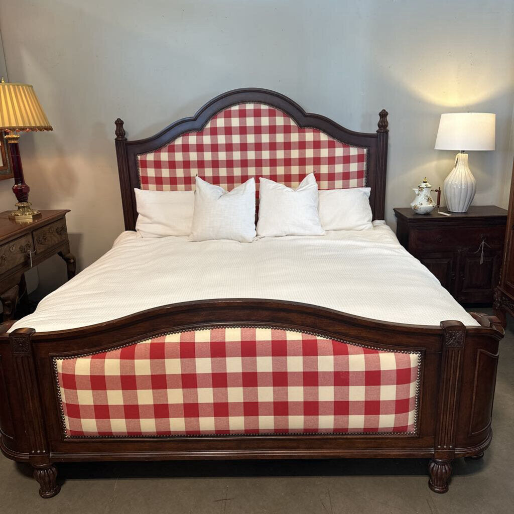 Vintage Wood King Bed W/ Fabric Panels - Adj Base - 80X90X64H