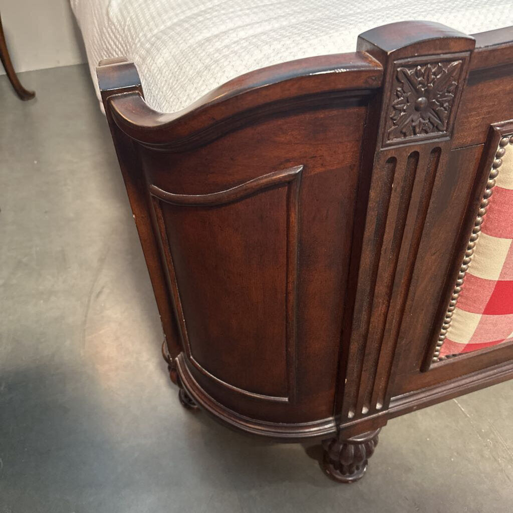 Vintage Wood King Bed W/ Fabric Panels - Adj Base - 80X90X64H