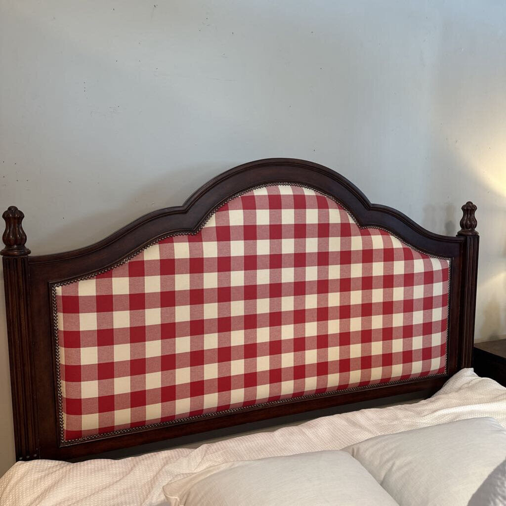 Vintage Wood King Bed W/ Fabric Panels - Adj Base - 80X90X64H