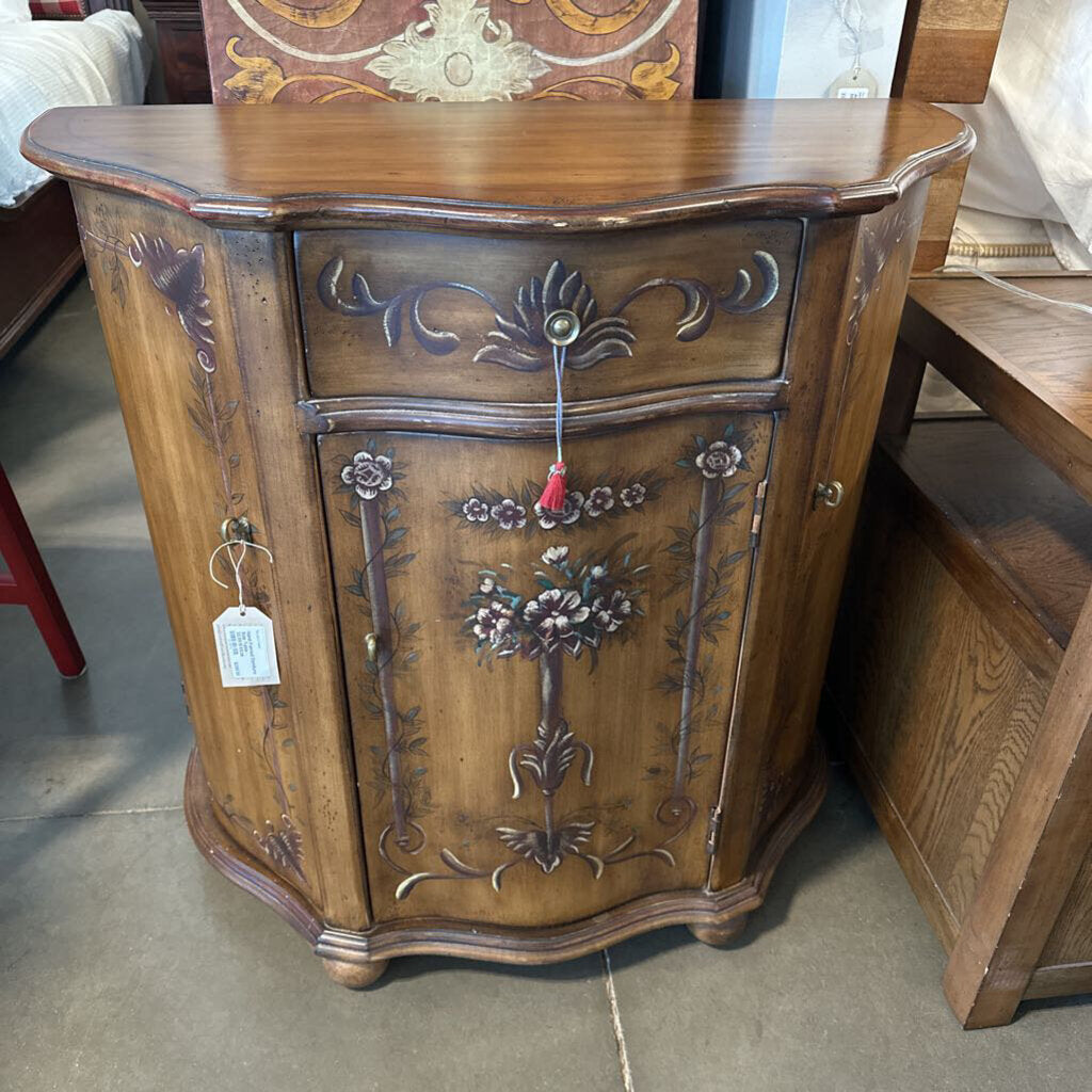 Hand Painted Demilune Side Table - 33.5X15.5X34