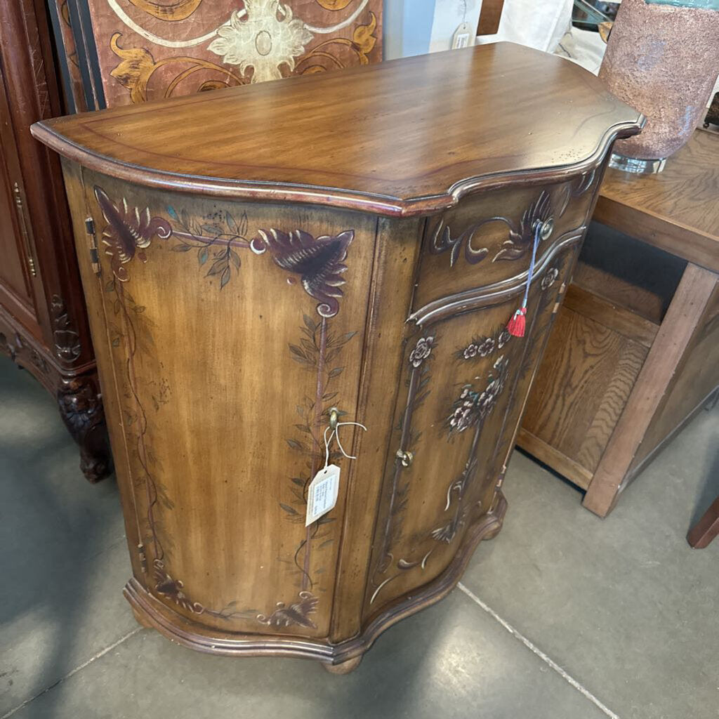 Hand Painted Demilune Side Table - 33.5X15.5X34