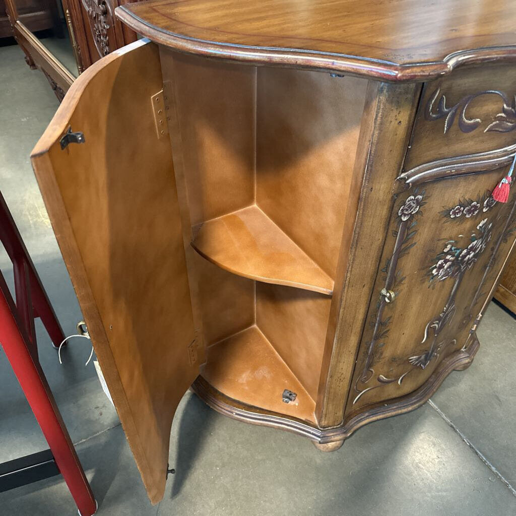 Hand Painted Demilune Side Table - 33.5X15.5X34