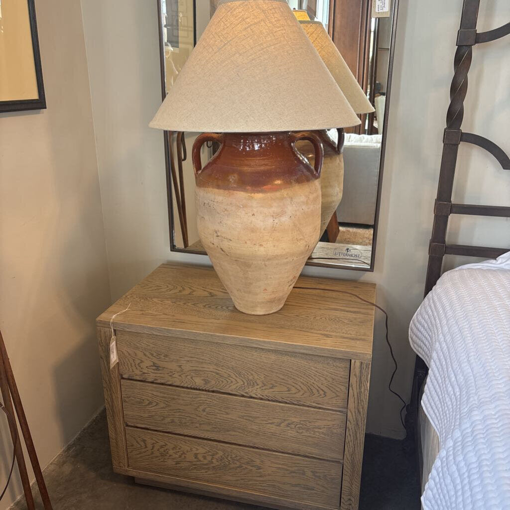 Tall 1/2 Glazed Pottery Vase W/ Linen Shade- 26X31H