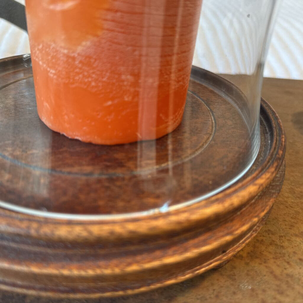 Ralph Lauren Glass Hurricane Lamp W/ Orange Candle- AS IS- 7X7X16H