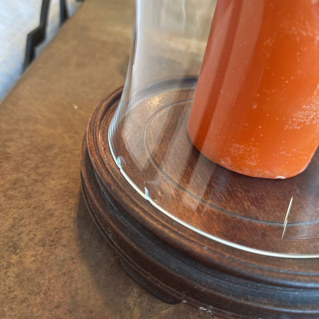 Ralph Lauren Glass Hurricane Lamp W/ Orange Candle- AS IS- 7X7X16H