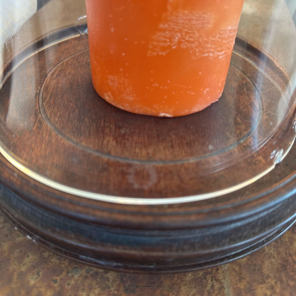 Ralph Lauren Glass Hurricane Lamp W/ Orange Candle- AS IS- 7X7X16H