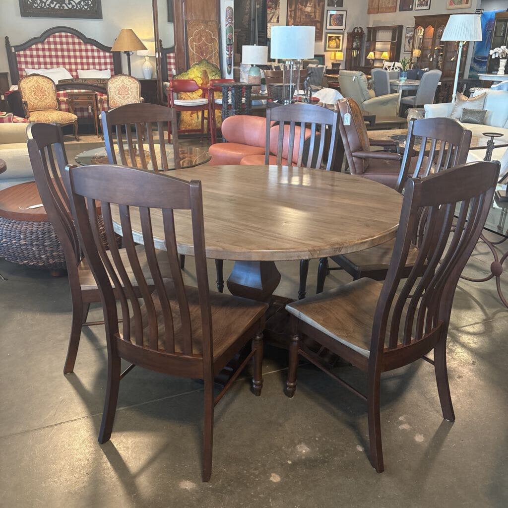 Bassett Holden Round Wood Dining Set W/ 6 Chairs- 54"