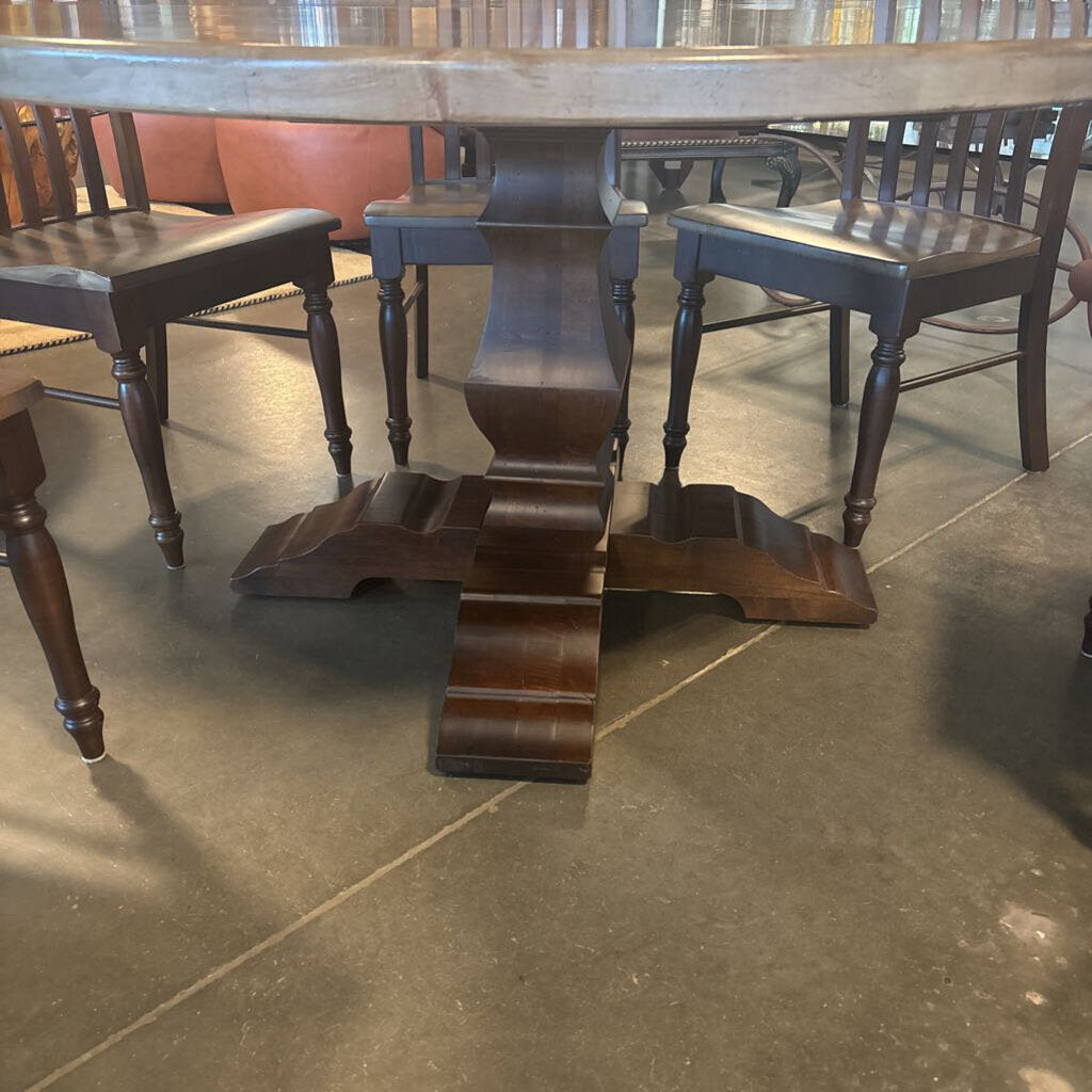 Bassett Holden Round Wood Dining Set W/ 6 Chairs- 54"