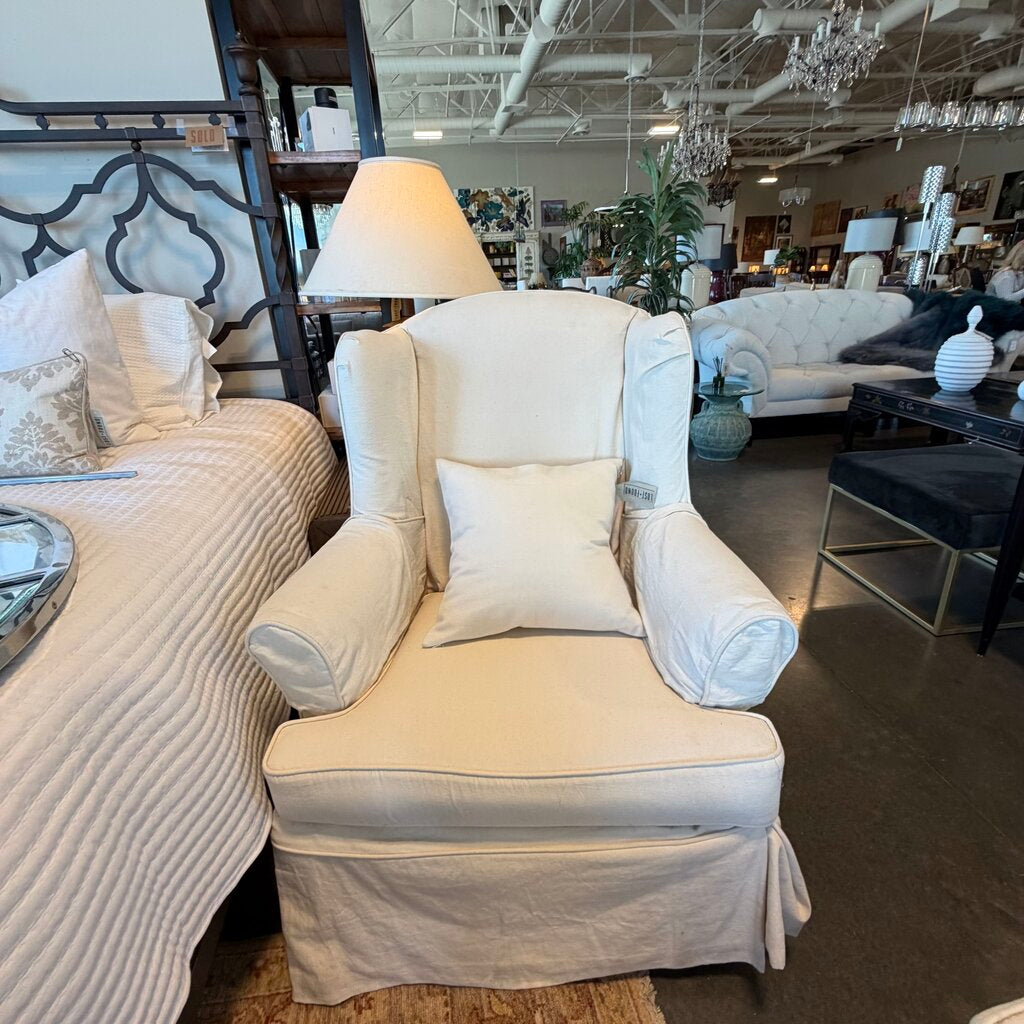 Clyde Pearson Slip Covered Wing Chair W/ Ottoman- 32X59X43H