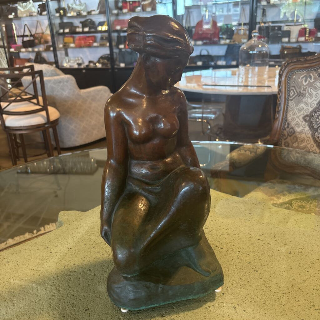 Vintage Eino Rasanen Bronze Seated Woman Sculpture- 10X7X17H