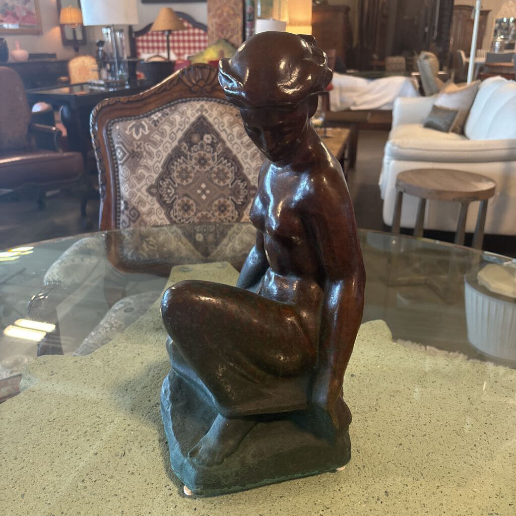 Vintage Eino Rasanen Bronze Seated Woman Sculpture- 10X7X17H