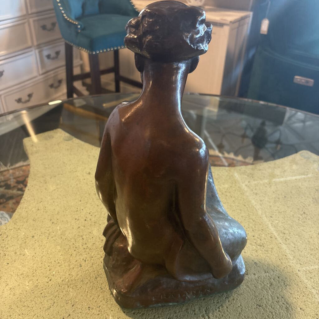 Vintage Eino Rasanen Bronze Seated Woman Sculpture- 10X7X17H