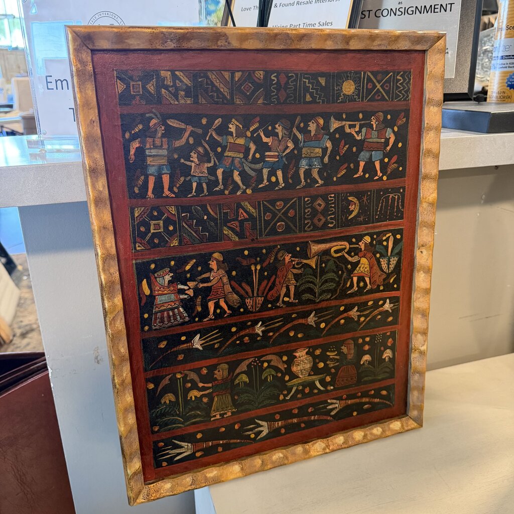 Tribal Style Art In Gold Frame- 14.5X18.5