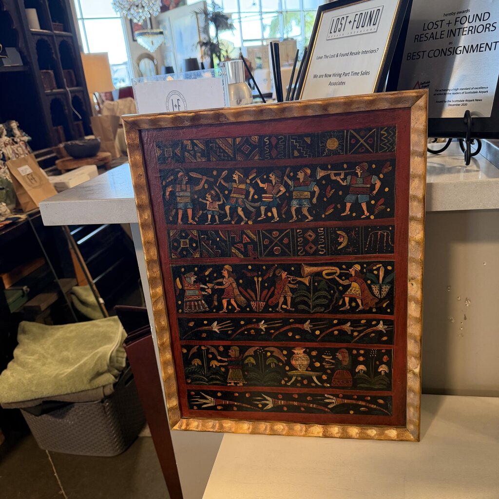 Tribal Style Art In Gold Frame- 14.5X18.5