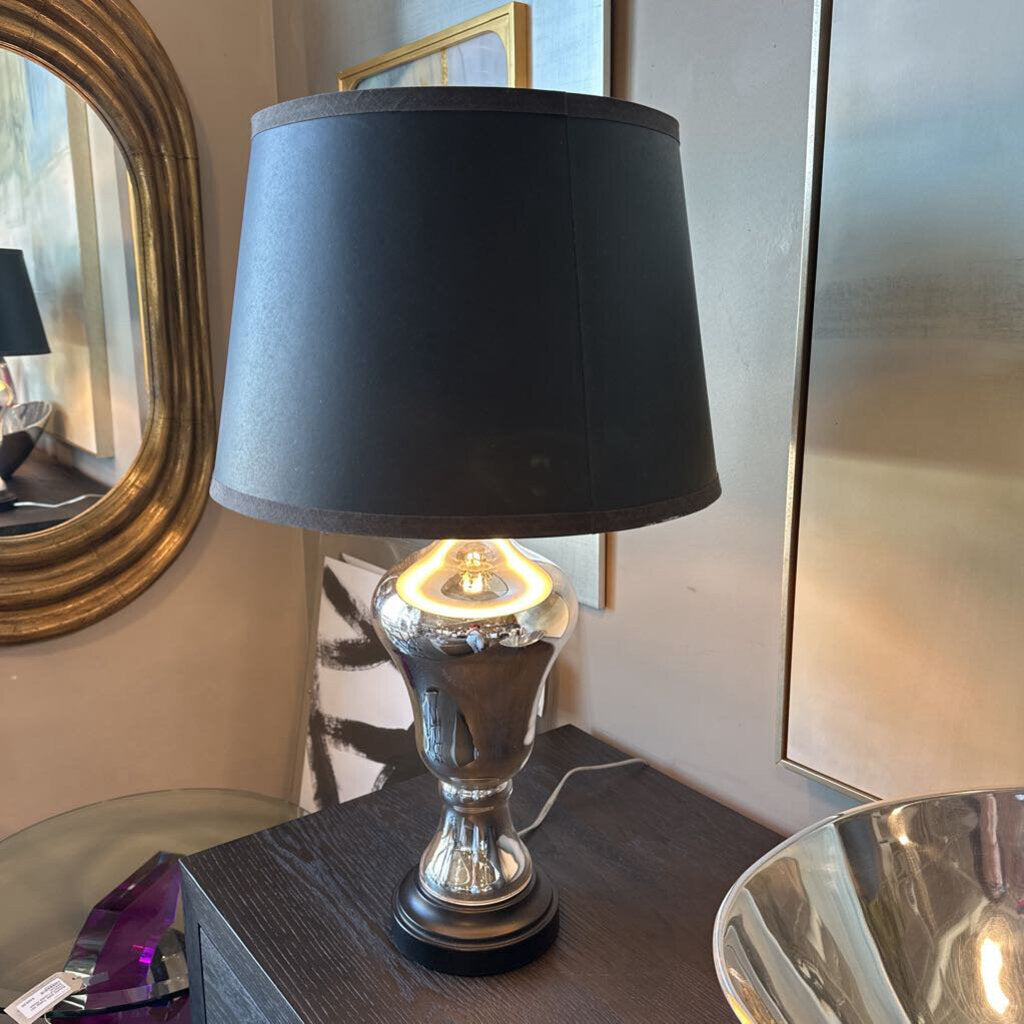 "Mercury Glass" Lamps W/ Black Shades- 17X29H