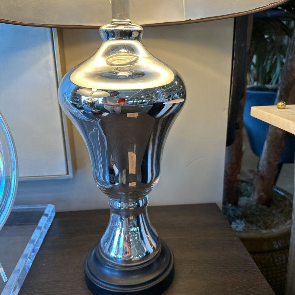 "Mercury Glass" Lamps W/ Black Shades- Pair- 17X29H