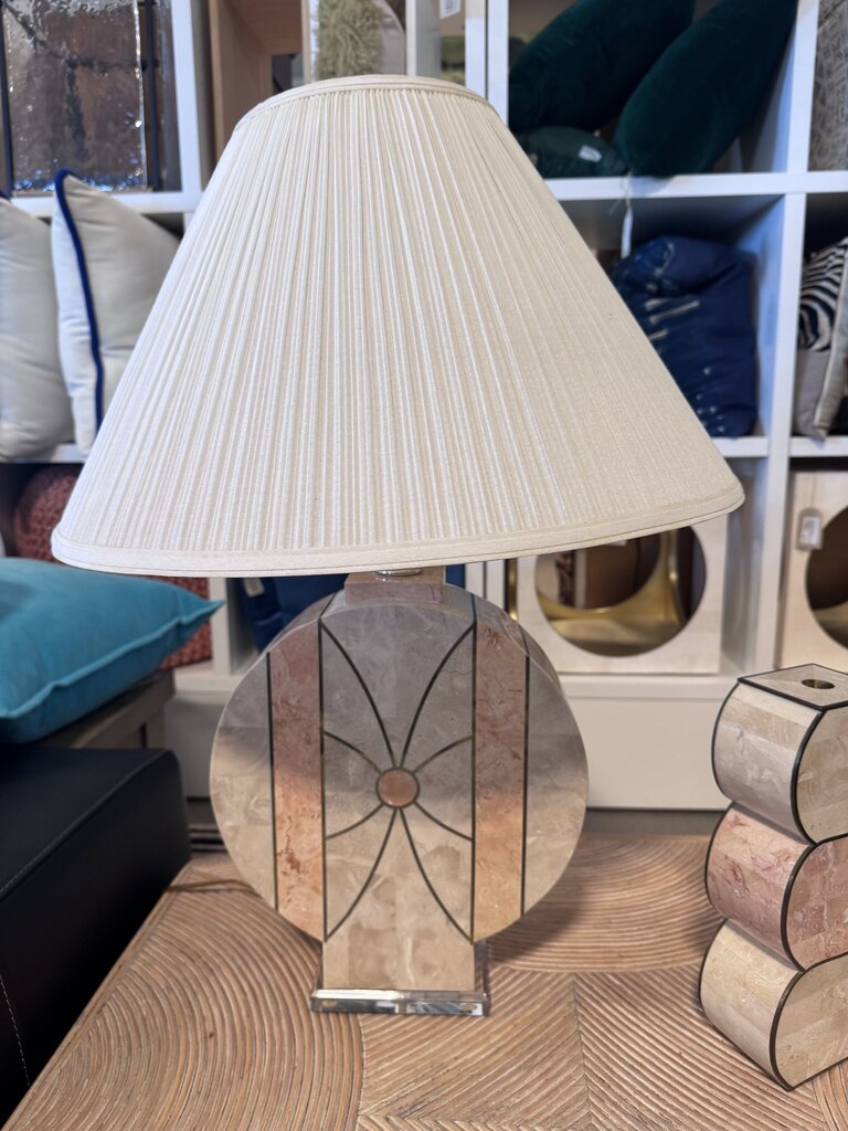 Pink Marble & Brass Table Lamp- 20.5X29H