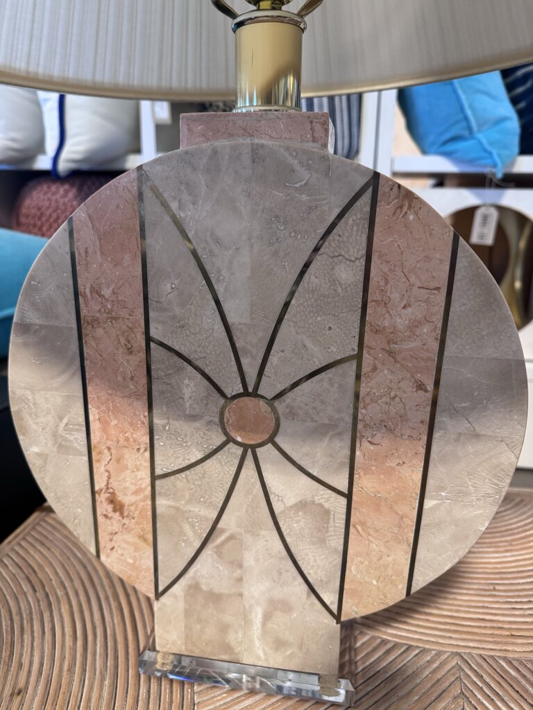 Pink Marble & Brass Table Lamp- 20.5X29H