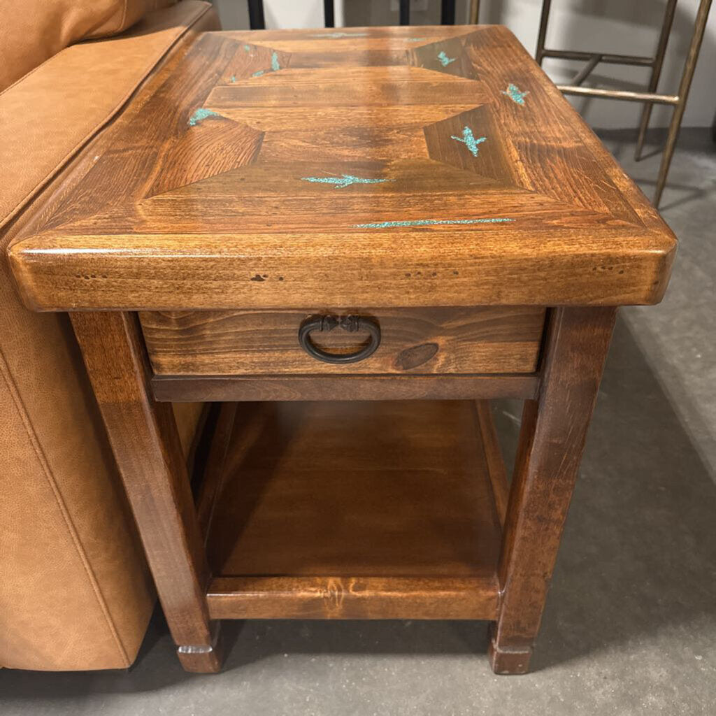 Out West Alder End Table W/ Turqoise-28X19X24H