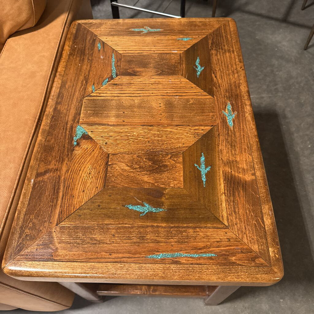 Out West Alder End Table W/ Turqoise-28X19X24H