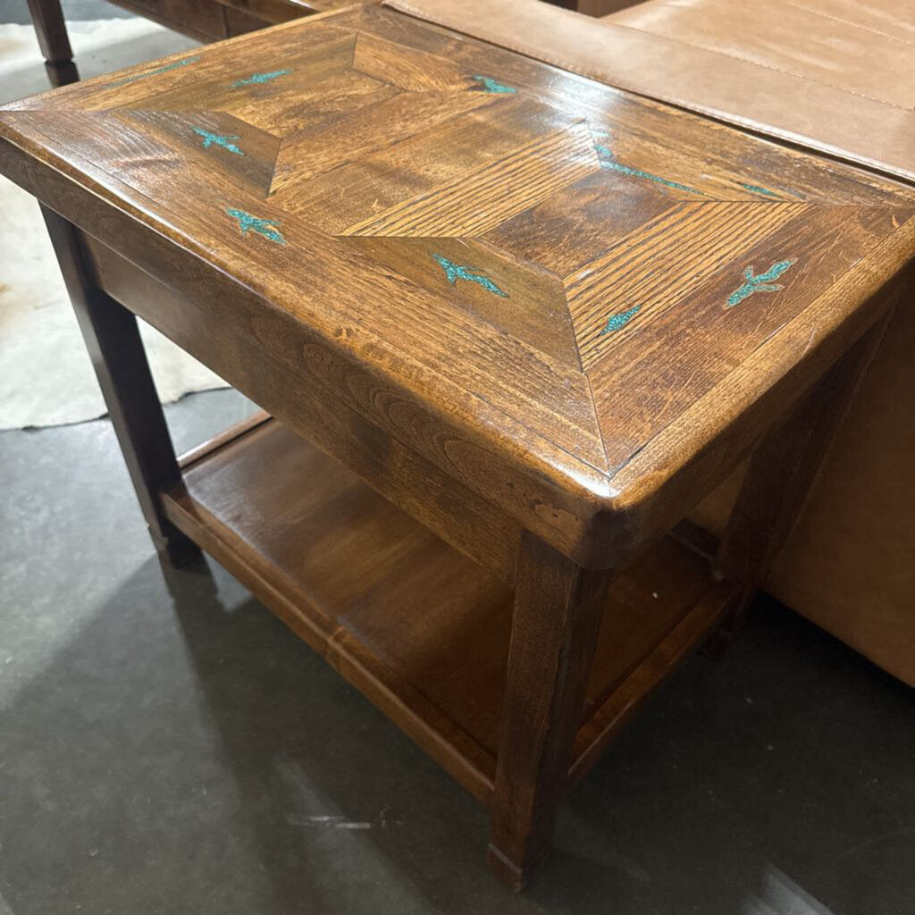 Out West Alder End Table W/ Turqoise-28X19X24H