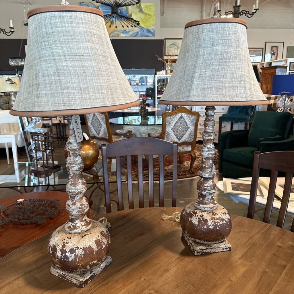 Bouteille Distressed Lamp W/ Linen Shade-Pair-15X15X35H