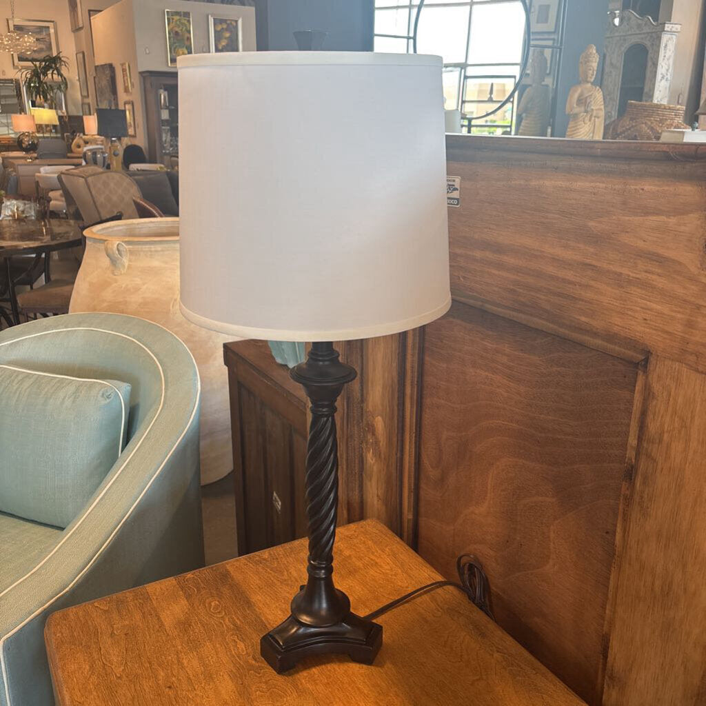 Black Barley Twist Lamp W/ White Shade- 30H