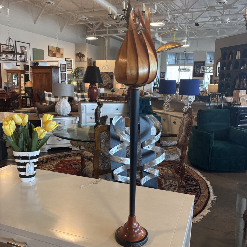 J.C. Siegler (?) Hand Made Lamp W/ Wood Flower Top- 27H
