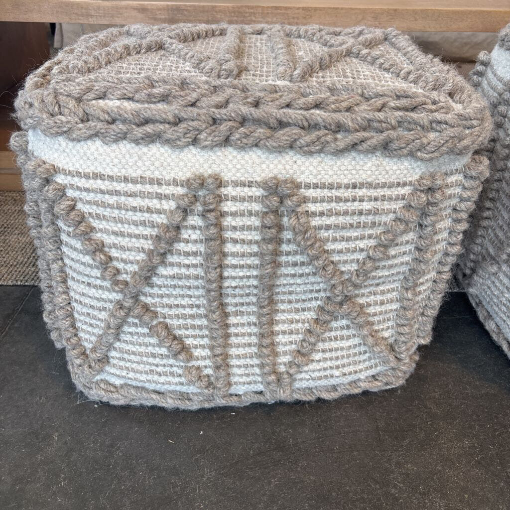 Arhaus Cream & Grey Pouf- 19X19X16H