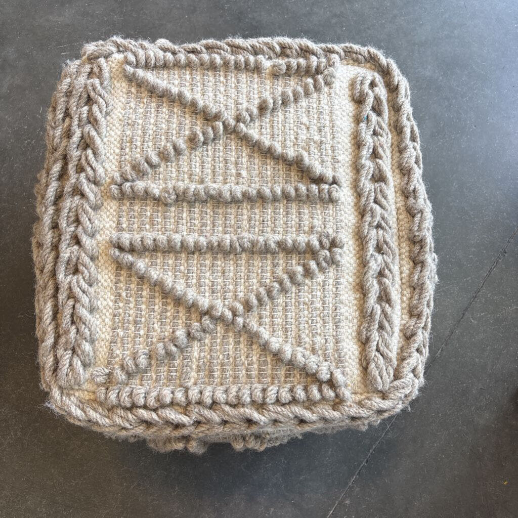 Arhaus Cream & Grey Pouf- 19X19X16H