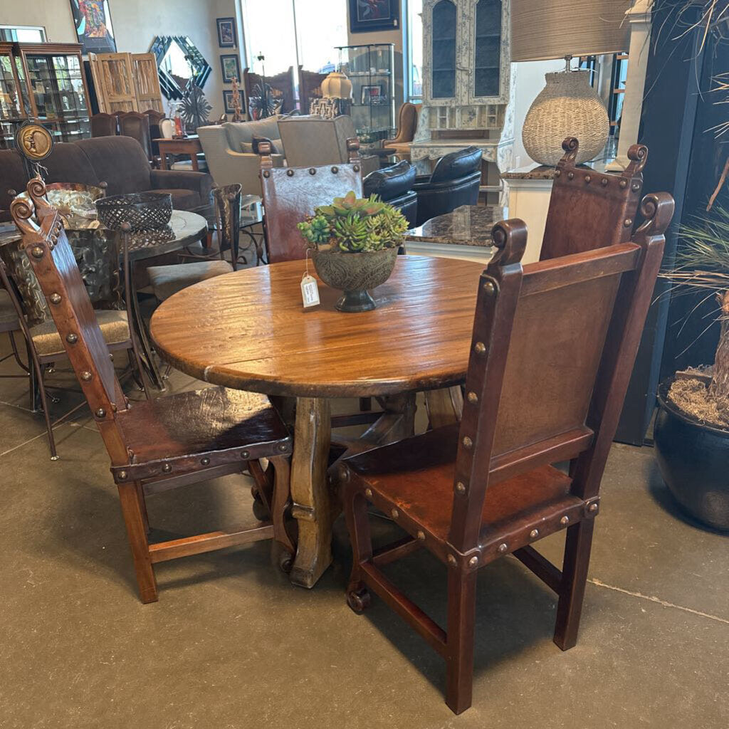 Spanish Colonial Leather Dining Chairs- Set of 4 18X19X46H