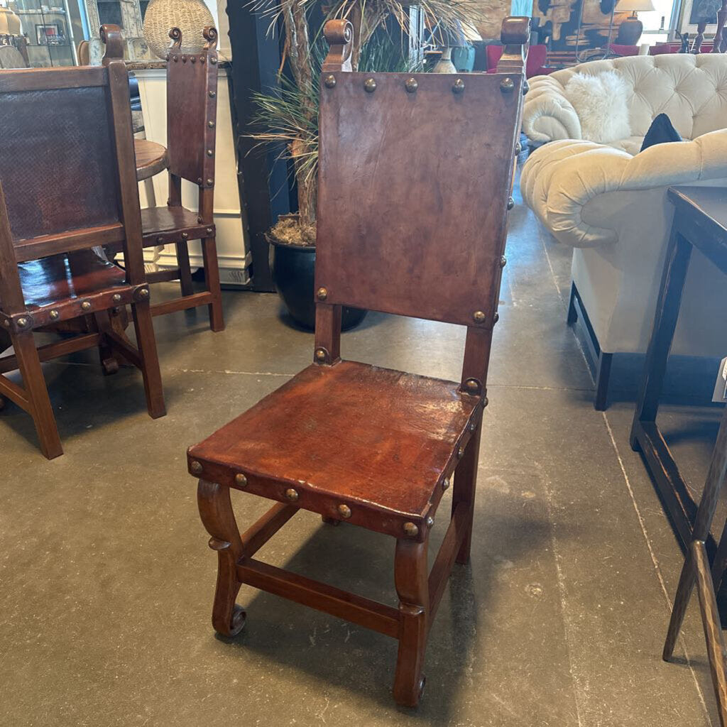 Spanish Colonial Leather Dining Chairs- Set of 4 18X19X46H