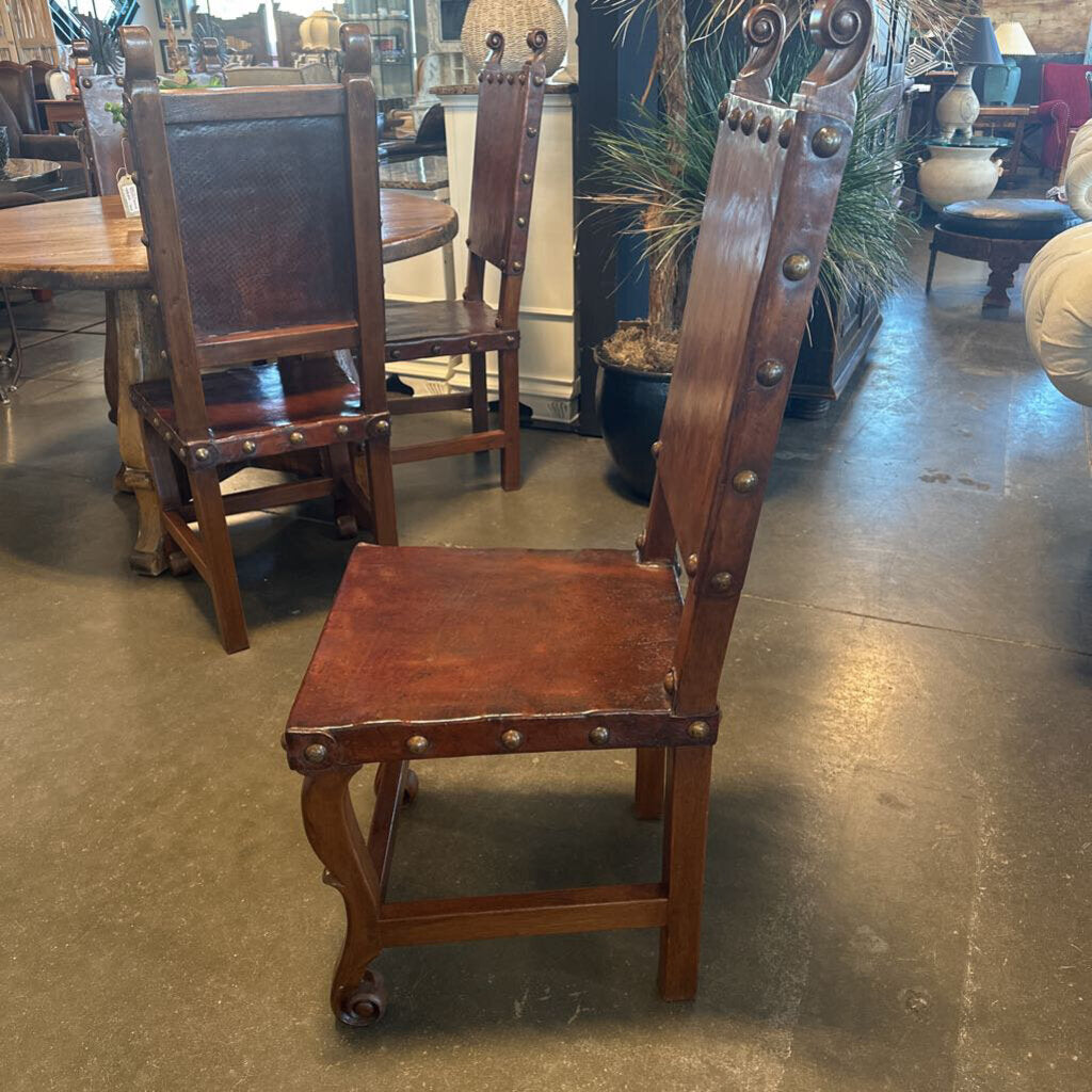 Spanish Colonial Leather Dining Chairs- Set of 4 18X19X46H