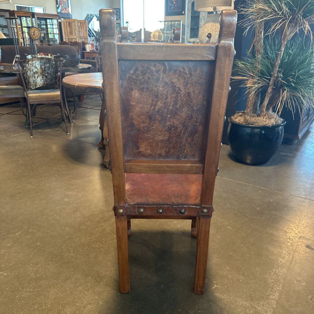Spanish Colonial Leather Dining Chairs- Set of 4 18X19X46H