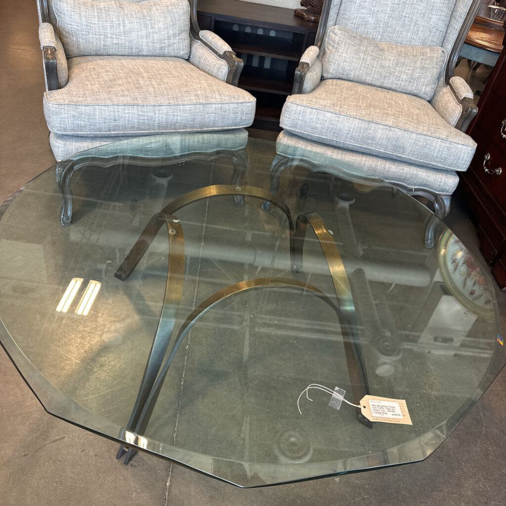Milo Baughman Style Iron Coffee Table W/ Glass Top - 48X18H