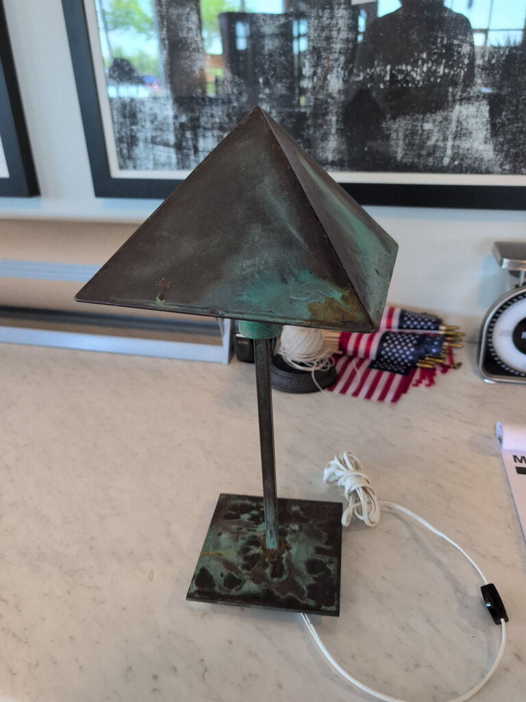 Verdigris Metal Pyramid Lamp - 8.5X18.5H