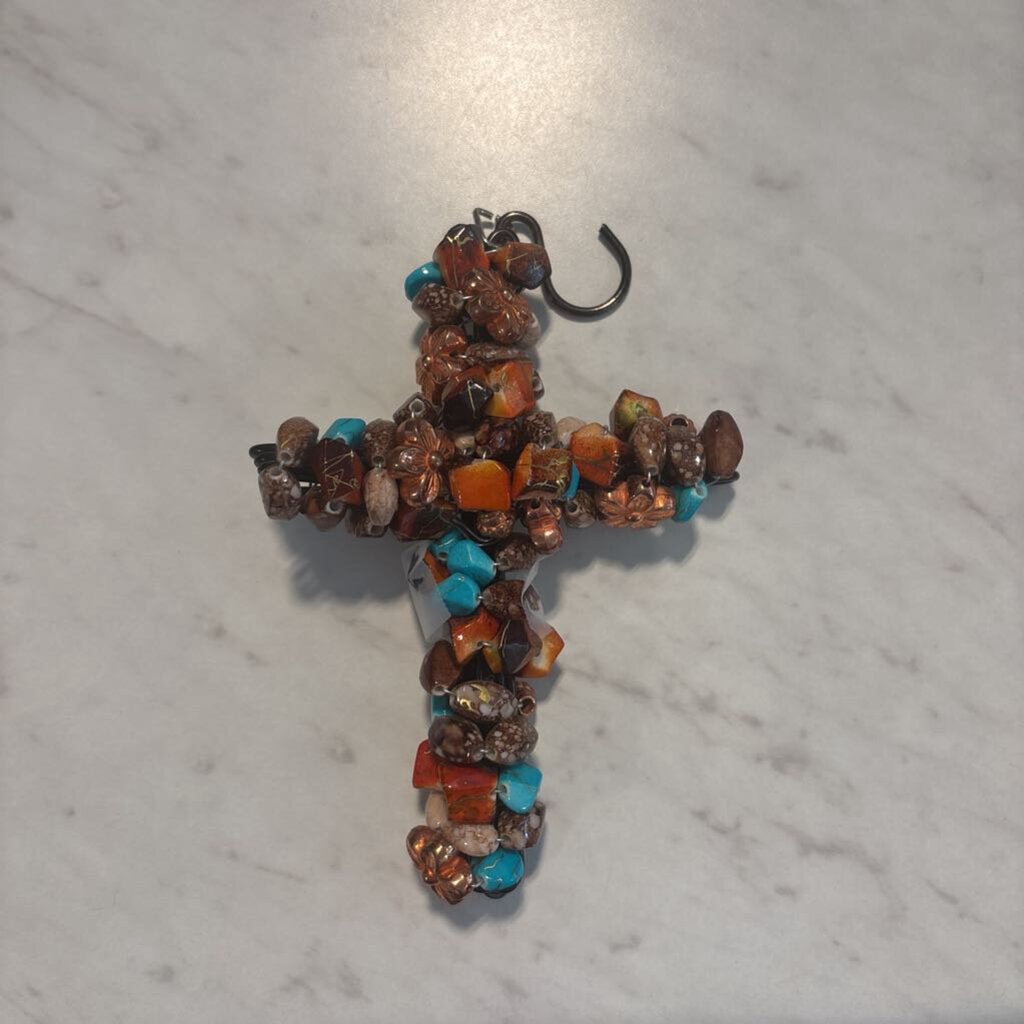 Handmade Beaded Wrapped Metal Cross- 5X3.5