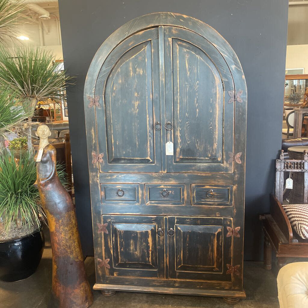 Black Distressed Dome Top Armoire - 42X24X78.5H