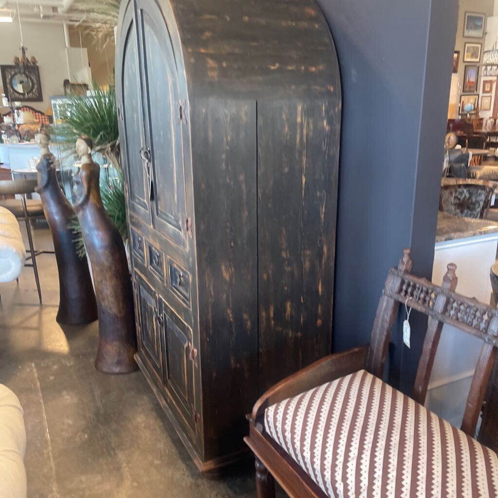 Black Distressed Dome Top Armoire - 42X24X78.5H