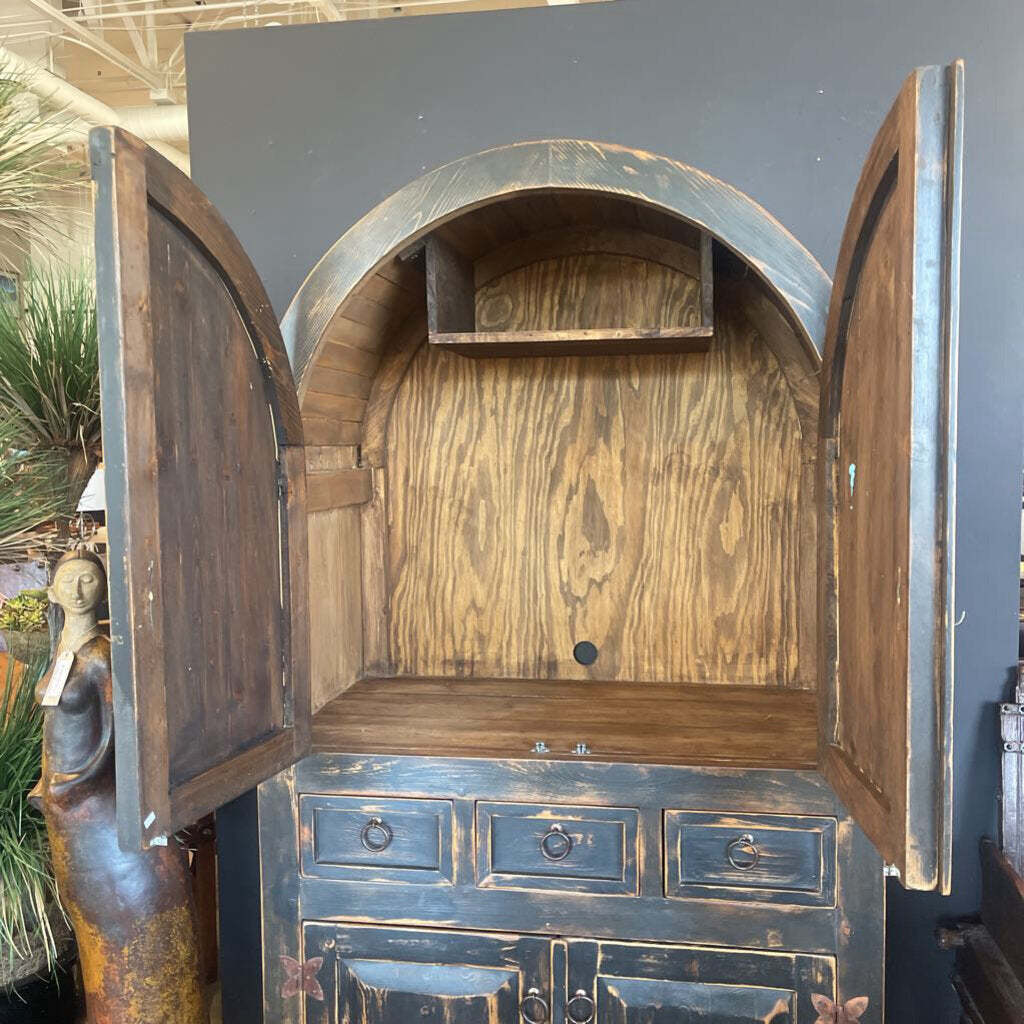Black Distressed Dome Top Armoire - 42X24X78.5H