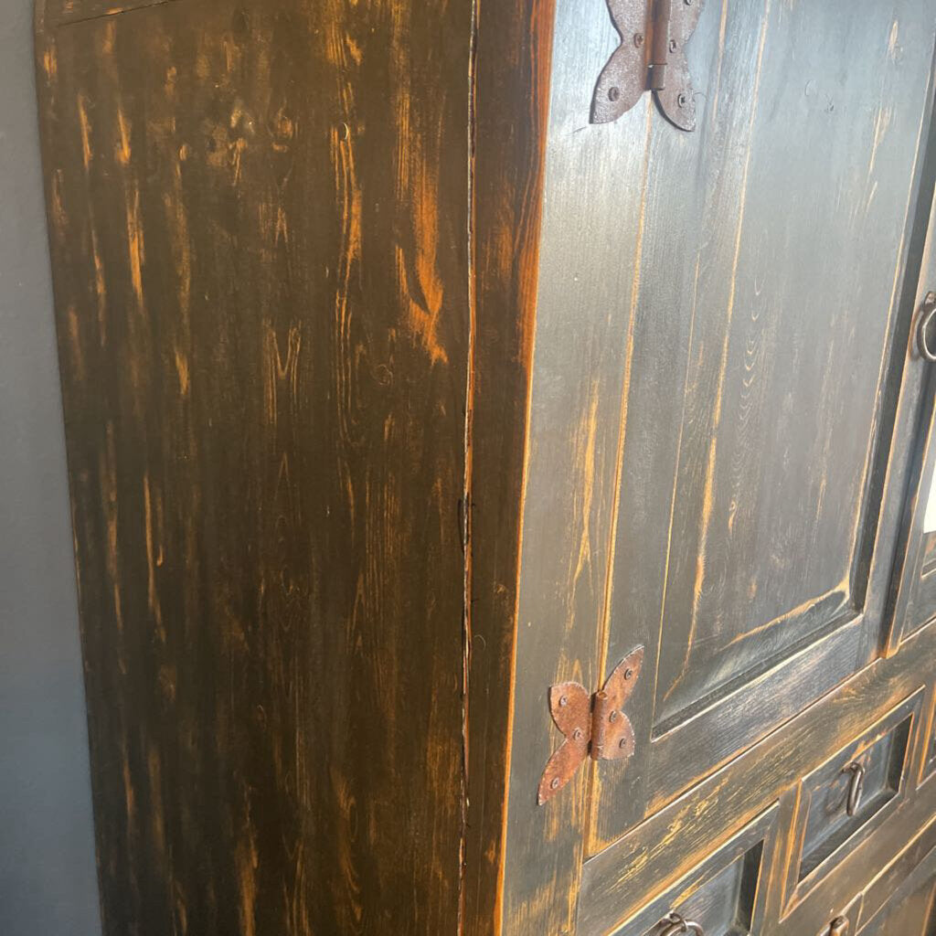 Black Distressed Dome Top Armoire - 42X24X78.5H
