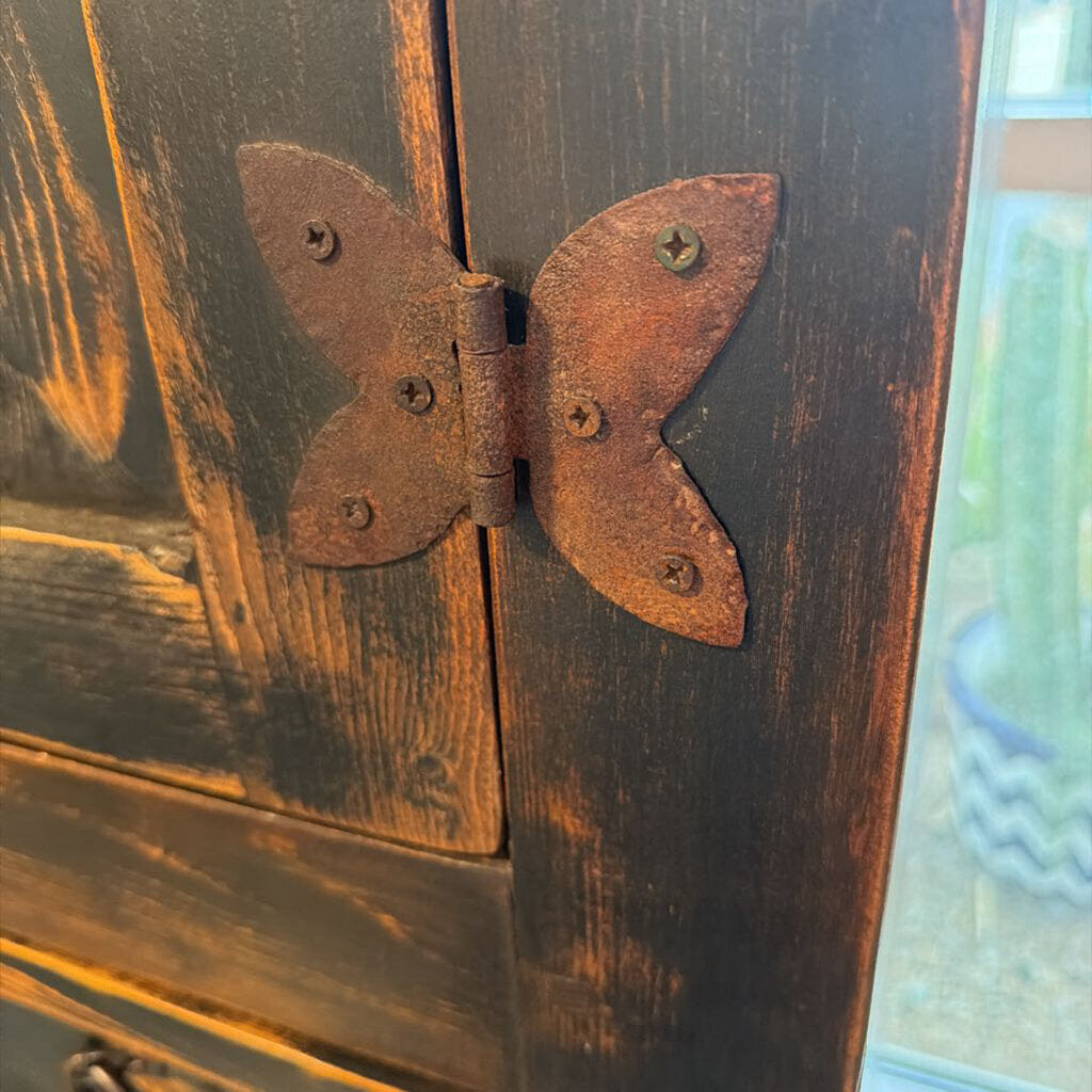 Black Distressed Dome Top Armoire - 42X24X78.5Hj- AS IS
