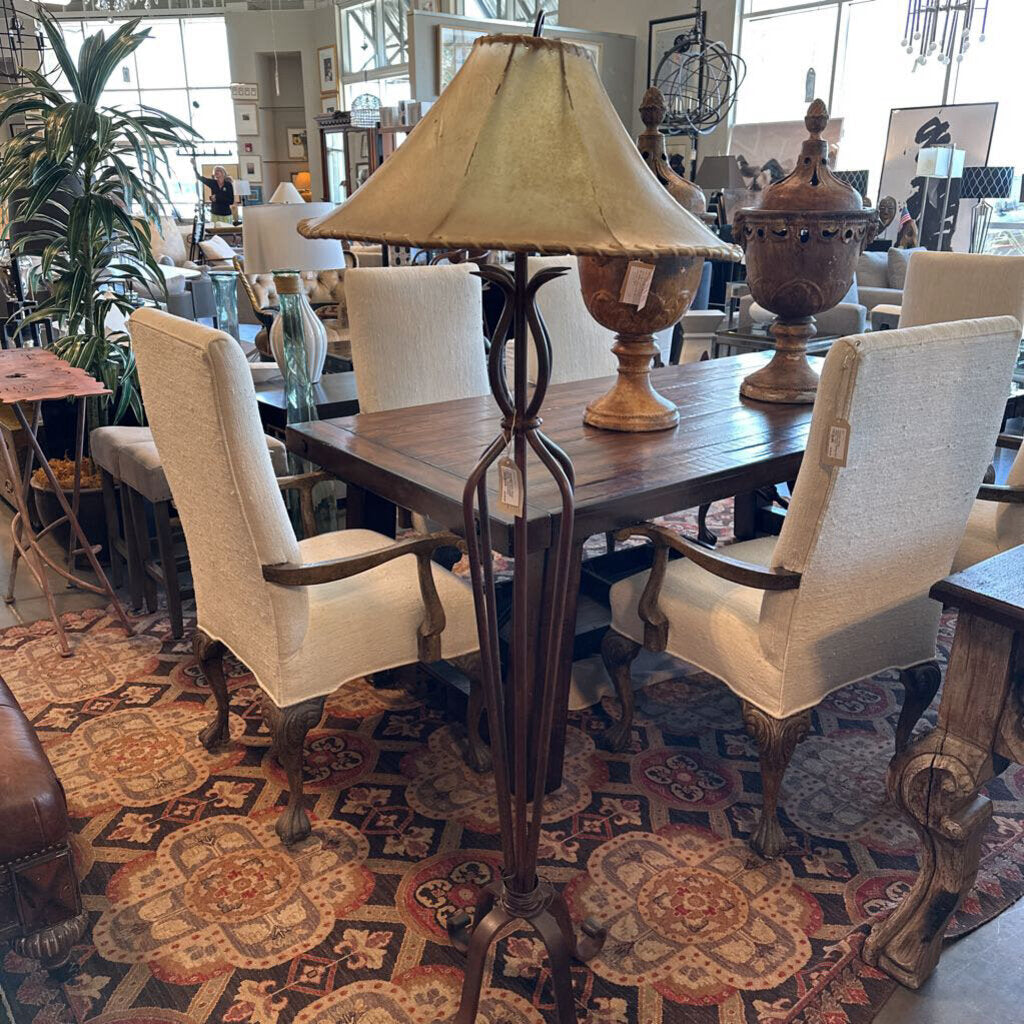 Wrought Iron Floor Lamp W/ Rawhide Shade- 21X23X65