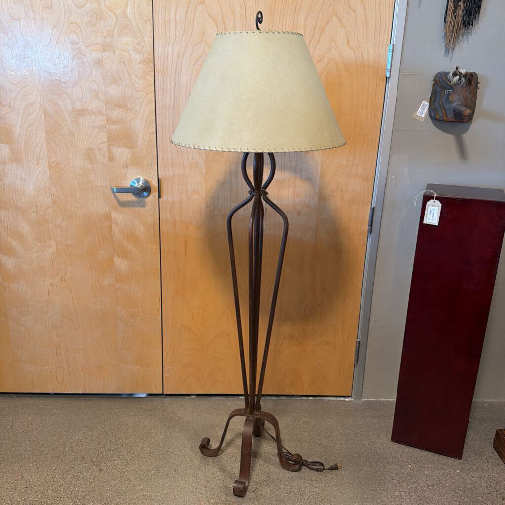 Wrought Iron Floor Lamp W/ Paper Shade- 21X23X65