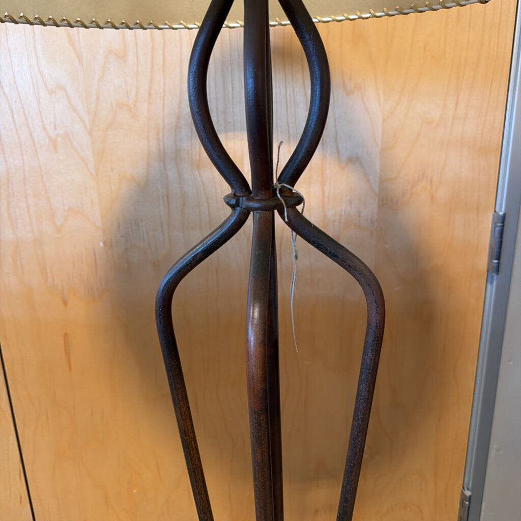 Wrought Iron Floor Lamp W/ Paper Shade- 21X23X65